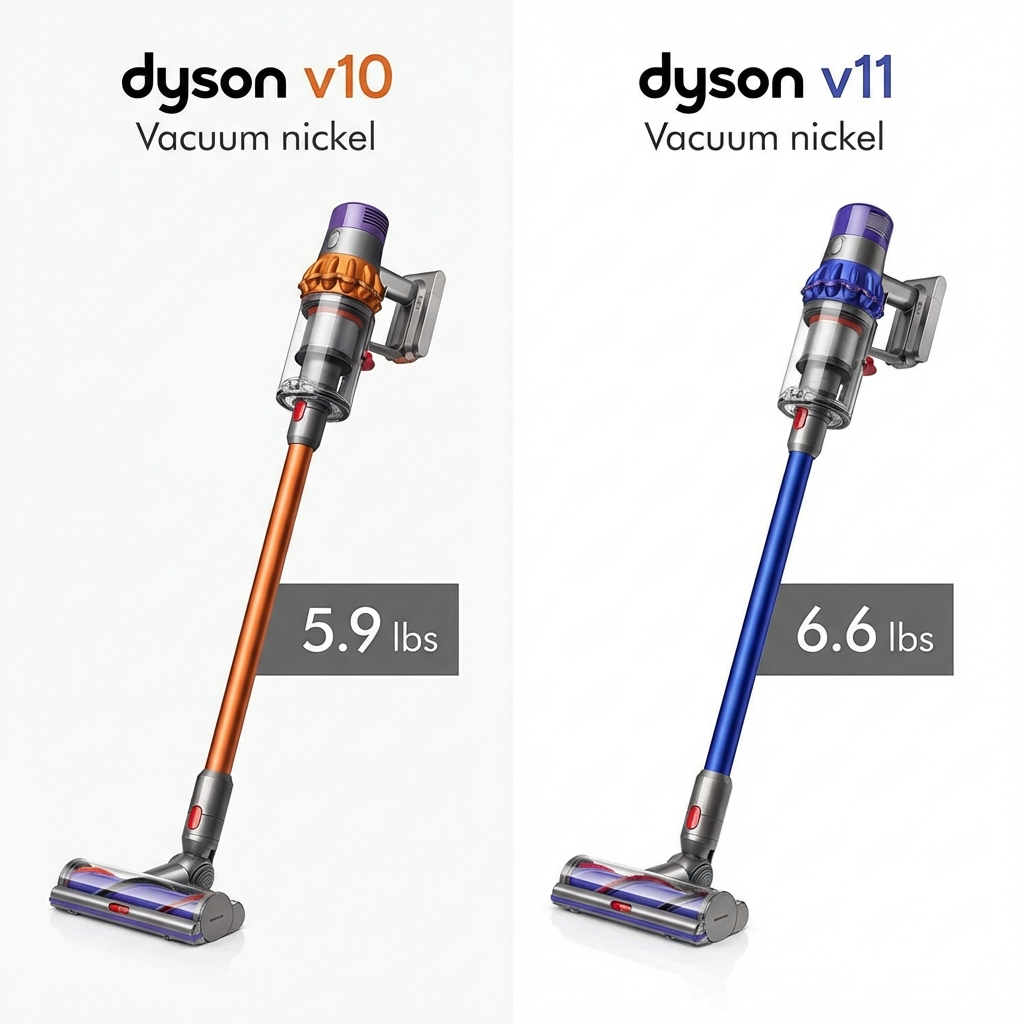 Side-by-side comparison of Dyson V10 and V11 models