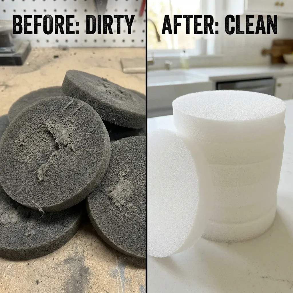 Comparison of dirty grey foam filters versus clean white ones