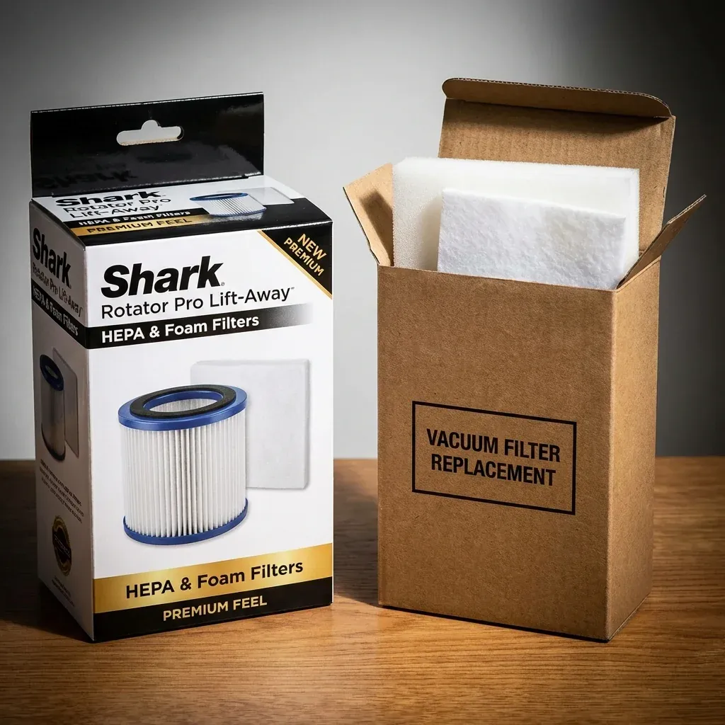 Side by side comparison of Official Shark filters vs Generic packaging