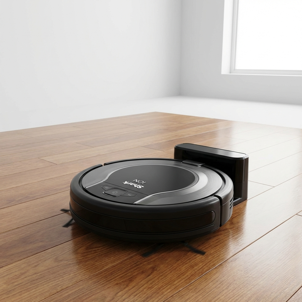 A Shark robot vacuum and a Roomba robot side by side