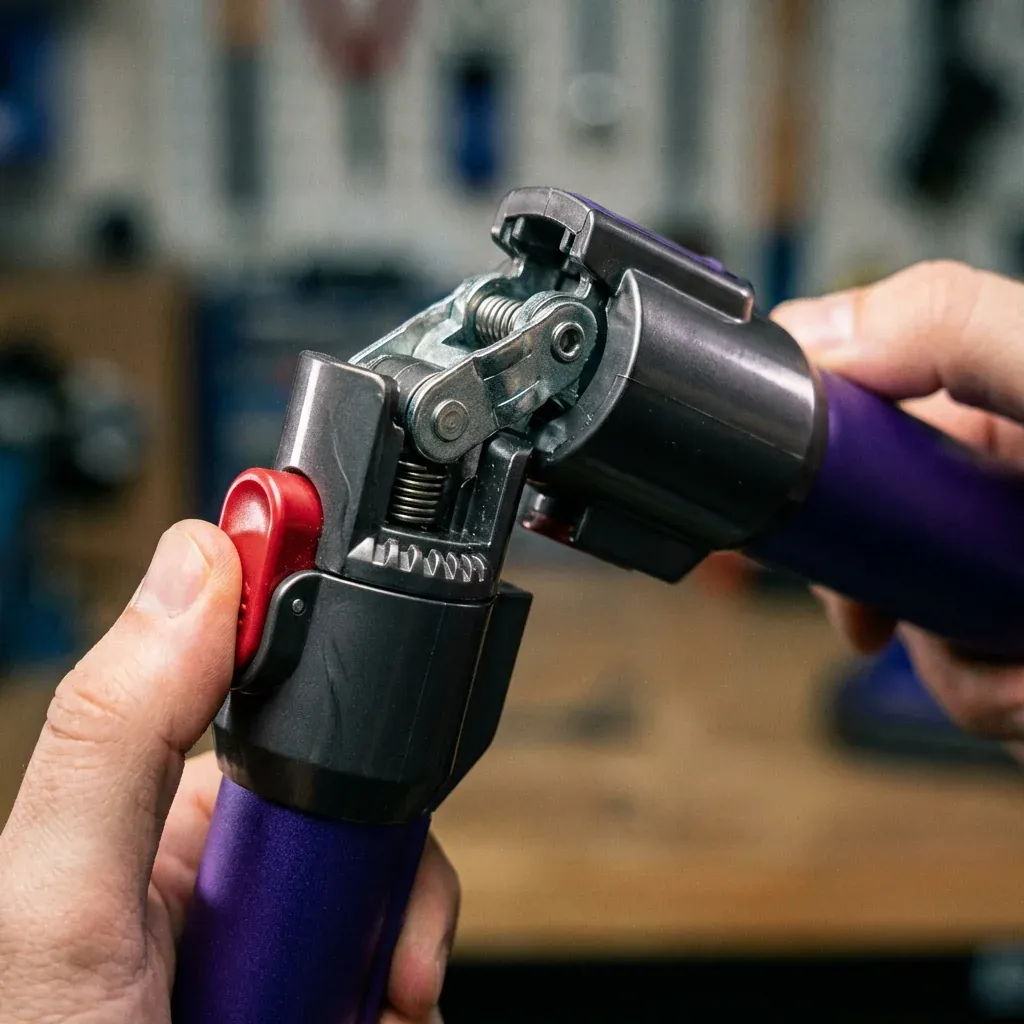 A close-up of the Shark MultiFlex wand mechanism being adjusted