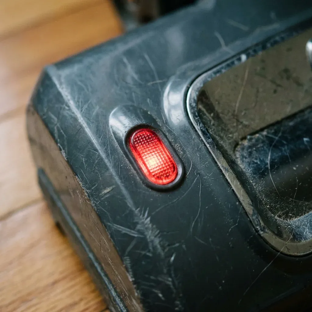 A red indicator light on the floor nozzle of a Shark Rotator vacuum