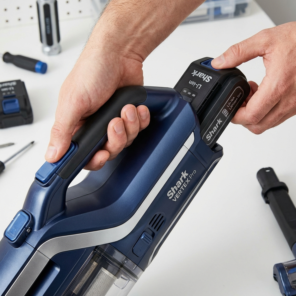 A Shark Rocket cordless vacuum charging on its wall mount